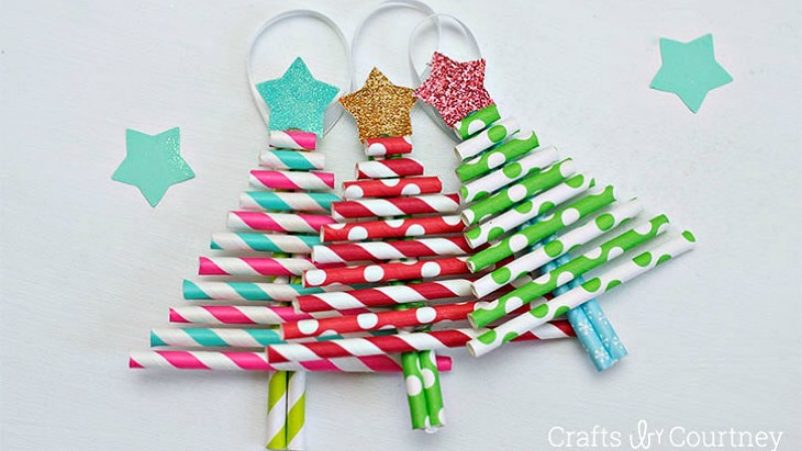 DIY Christmas Tree Cards - A Cute Paper Straw Christmas Craft