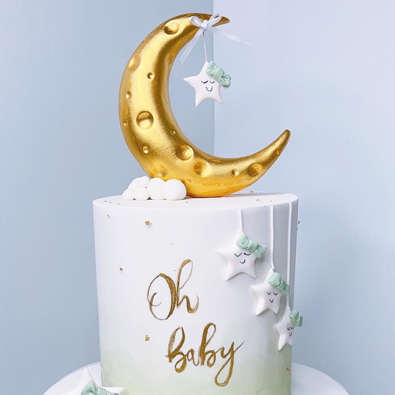 Modern Gender Reveal Cake with Gold Leaf